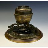 A 19th century Derbyshire Ashford marble mounted gilt brass inkwell, the panels inlaid in specimen