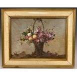 Impressionist school, mid 20th century, Basket of flowers, signed A. Fini, oil on board, 17cm x