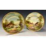 A pair of Royal Worcester limited edition landscape cabinet plates, Offenham and Welford on Avon,