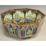 A large impressive Wedgwood Daisy Makeig-Jones Fairyland Lustre octagonal bowl, decorated in Moorish