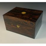 An Victorian Coromandel rosewood traveling vanity box, hinged lid,velvet lined, fitted interior,