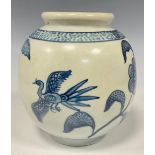 A Vietnamese globular vase, painted in the Chinese taste in underglaze blue with cranes and flowers,