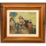 Ross Foster (20th century), Edwardian figures at the beach, signed, oil on board, 16cm x 19.5cm.