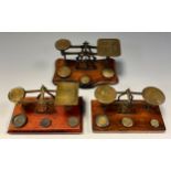 Three sets of late 19th/early 20th century postal letter scales, John Heath Birmingham, shaped base;
