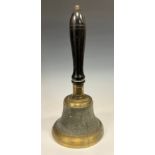 A large 19th century Town Crier handbell, stamped L.C.C. 36cm high, 16cm diameter