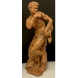 A Moulage Musee du Lourve figure, Pan/The Faun, in terracotta pink, impressed marks, 54cm high.