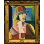 Cubist school, Portrait of a lady, oil on board, 25cm x 20cm.