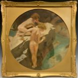 In the manner of Henry Scott Tuke, working sketch in oil, Young Girls Rock-pooling, unsigned, oil on