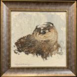 Pollyanna Pickering (1942-2018), Otter in the snow, signed, oil on canvas, 31cm x 31cm.