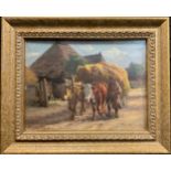 Pállya Carolus (Hungarian 1875-1948), A Farmer and his Oxen, signed, oil on board, 19cm x 25cm.