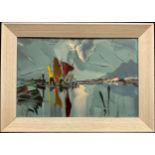 George R Deakins (1911-1982), Harbour Reflections, signed, impasto oil on board, artist’s studio