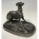Pierre Jules Mene (1810 - 1879), after, a dark patinated bronze, of a greyhound dog with a ball,