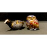 A Royal Crown Derby Paperweight Chatsworth Coot, limited edition, 1000, gold stopper; another Little