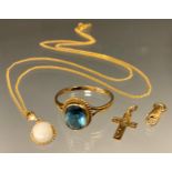 A topaz dress ring, 9ct gold shank, size Q, 2.3g; 9ct gold mounted opal pendant necklace, 9ct gold