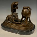 After Isidore Bonheur The Monkey & The Cat Bronze figure group, marble plinth,