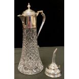 A Hugh Crawshaw silver mounted glass claret jug, Sheffield, 1992; conforming Hugh Crawshaw silver