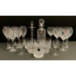 Glass - a set of six Royal Albert cut wine glasses, pair of Royal Doulton glasses, decanter,