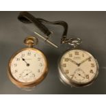 A Waltham gold plated cased open face pocket watch, white dial, Arabic numerals, stem wind movement;