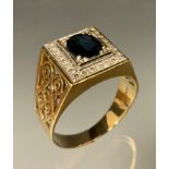 A sapphire and diamond gentle ring, central oval blue grey sapphire, surrounded by twenty six