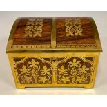 A Jugendstihl rosewood and brass marquetry domed rectangular jewellery casket, attributed to