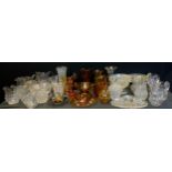 A collection of Victorian and later glass inc whitefriars amber coloured jug, others, bowls,