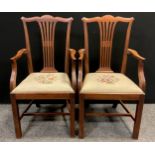 A pair of Chippendale revival 19th century mahogany carver chairs, wheat-sheaf splats, serpentine