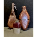 Leather concord hip flask; shotflask etc