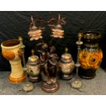 Two western German planters, 47cm high; a pair of twentieth century Chinese lamps, 37cm high; others