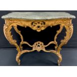 A 19th century Italian giltwood pier table, marble top, the base pierced and carved in the rococo