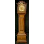 An Edwardian mahogany and marquetry musical longcase clock, 31cm arched brass dial with Arabic