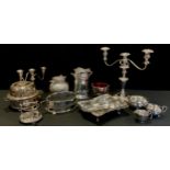 Silverplate inc sython holder, muffin dish, sugar basket etc