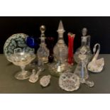 A Victorian stoppered decanter; others; sips decanter, pedestal bowl, Murano etc