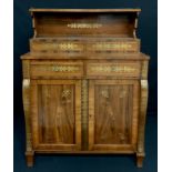 A Regency rosewood and brass marquetry chiffonier, the superstructure with three-quarter gallery