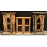 A pair of Middle Eastern style wall mounted spice cabinets / cupboards, 53.5cm high x 31cm wide x