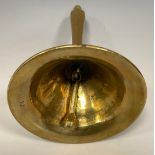 An 18th century brass candlestick form tavern bell, turned base, 19.5cm high, c.1760