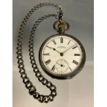 A Victorian open face pocket watch, top wind; a silver graduated curb link albert (2)