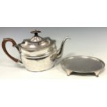A George III Old Sheffield Plate oval teapot and stand, bright-cut engraved, and outlined with