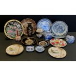 Oriental Ceramics - a 19th century Chinese under glazed blue plate; others, tea caddy, Kutani
