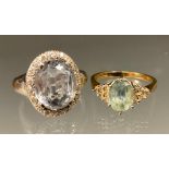 A pale blue topaz and diamond dress ring, 9ct gold shank, size M, 2.7g gross; another paste,