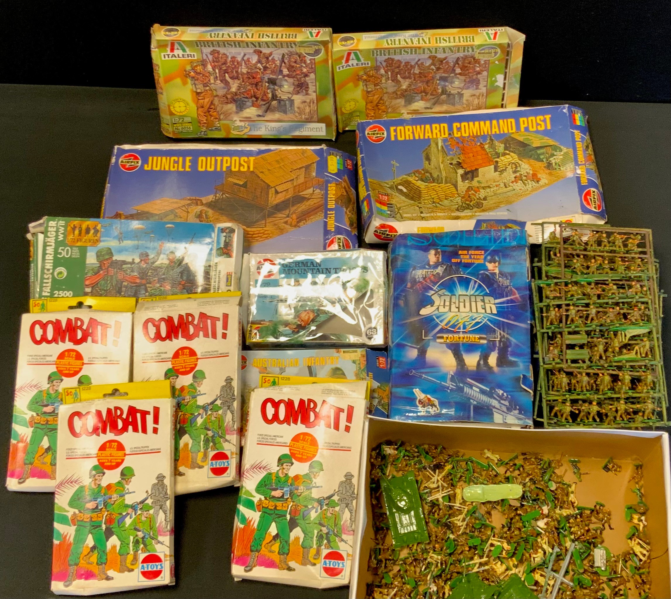 Toys and Juevenila - a quantity of war gaming figures including Airfix forward command post and