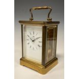 Matthew Norman Carriage time piece, cream dial, Roman numerals, four glass brass case, key wind