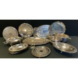 Silver Plate - an oval galleried tray, others, entree dish and cover, oval bowl, sandwich tray,