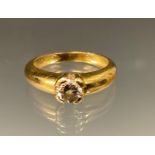 A diamond solitaire ring, round brilliant cut diamond approx 0.35ct, unmarked yellow metal shank,