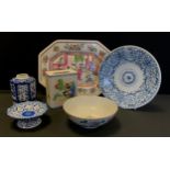 A 19th century Chinese plate, pillow vase, bowl etc (6)