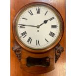 A 19th century wall clock, carved case, white enamel dial, bold Roman numerals, single train fusee