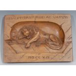 A 19th century Grand Tour panel, carved after Bertel Thorvaldsen with the Lion of Lucerne, 14.5cm