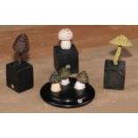 Natural History - Mycology - a painted model of fungus specimens, mounted for display, 8.5cm diam