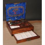 A Victorian mahogany rectangular artist's box, by Windsor & Newton, London, hinged cover enclosing a