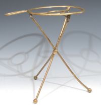 A 19th century brass travelling or campaign folding tripod trivet, circular plateau, ball feet, 32cm