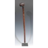 Tribal Art - an African rungu type throwing club, the offset bulbous head with central ridge, the